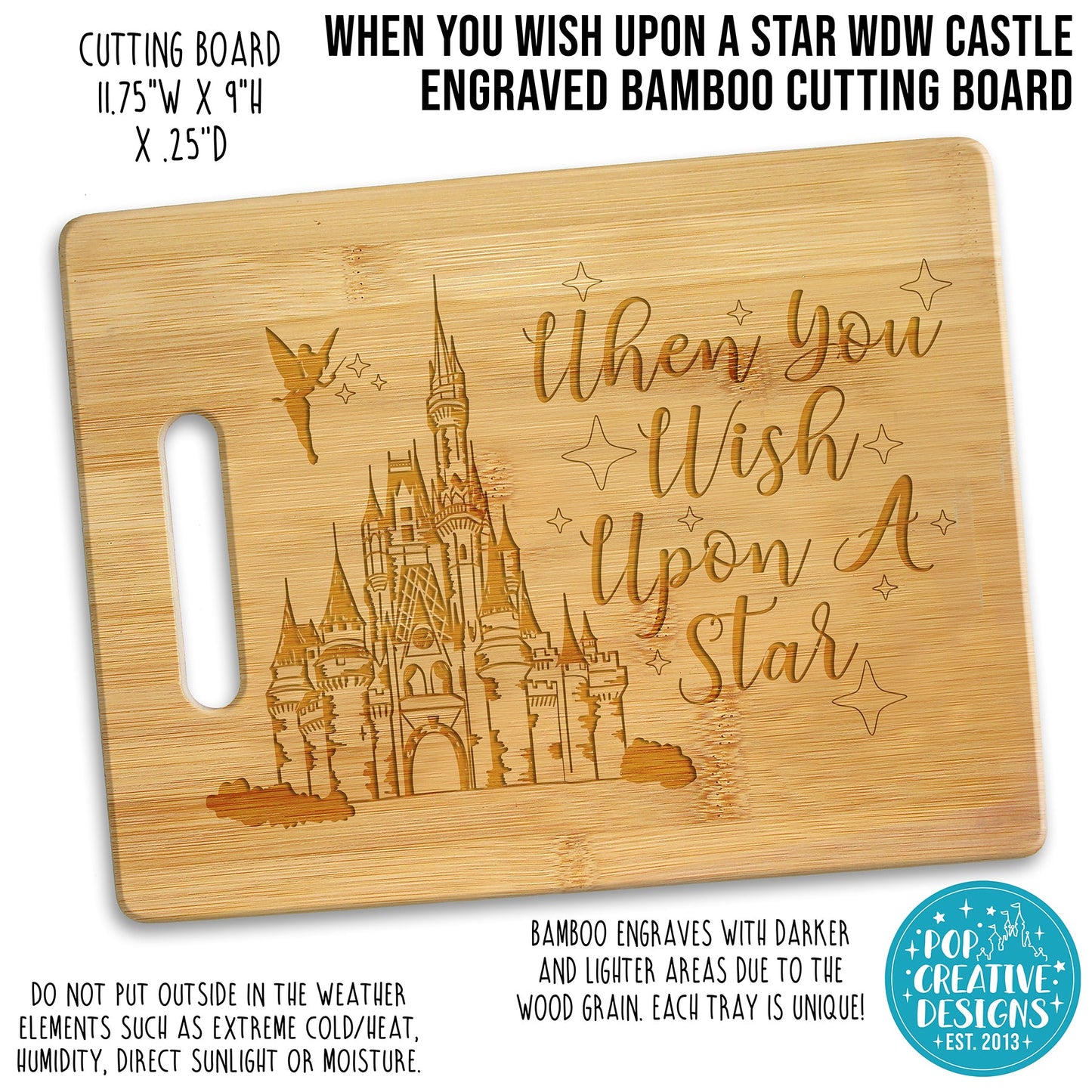 When You Wish Upon A Star WDW Castle Laser Engraved Bamboo Cutting Board